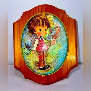 Vtg Adorbs traveling' boy on plaque